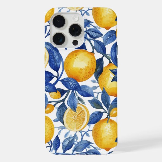 Azulejo Lemons Feuilles Bleues (Verso)