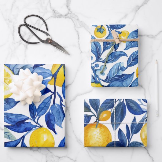 Azulejo Lemons Motif Feuille bleu (Recto)
