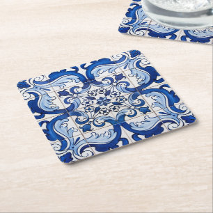 Azulejo Portugees Glazed Tiles Pattern Vierkante Kartonnen Onderzetter