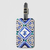Azulejo Spanish Pattern Tiles Navy White Monogram Bagagelabel (Voorkant (verticaal))