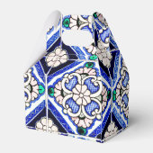 Azulejo Spanish Pattern Tiles Navy White Monogram Bedankdoosjes (Achterkant)