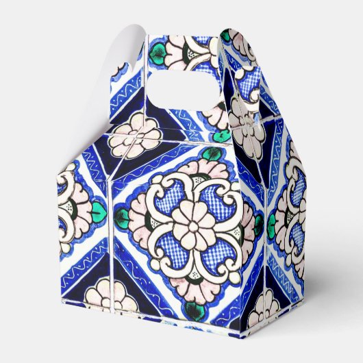 Azulejo Spanish Pattern Tiles Navy White Monogram Bedankdoosjes (Achterkant)