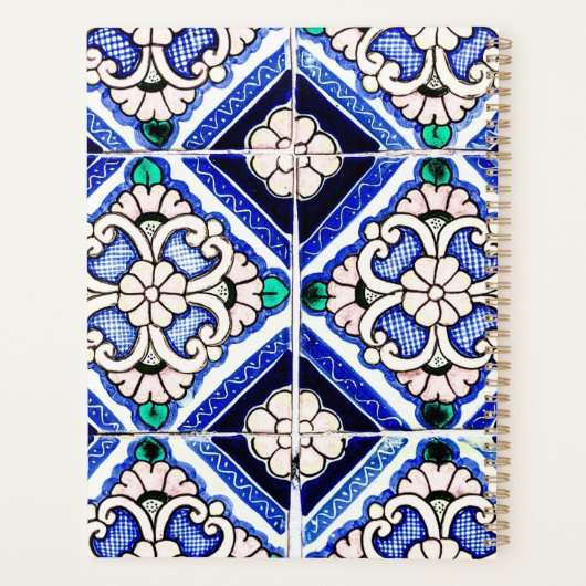 Azulejo Spanish Pattern Tiles Navy White Monogram Planner (Achterkant)