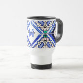 Azulejo Spanish Pattern Tiles Navy White Monogram Reisbeker (Voorkant rechts)