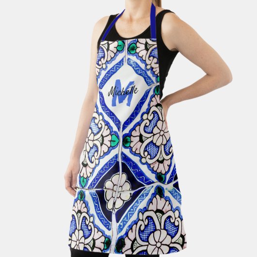 Azulejo Spanish Pattern Tiles Navy White Monogram Schort (Insitu)