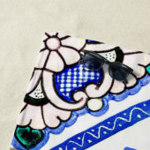 Azulejo Spanish Pattern Tiles Navy White Monogram Strandlaken (In situ)