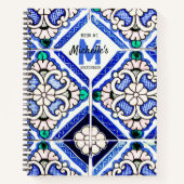 Azulejo Tegel Pattern Navy White Sketchbook Notitieboek (Voorkant)