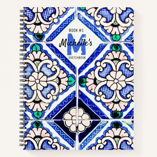 Azulejo Tegel Pattern Navy White Sketchbook Notitieboek (Voorkant)