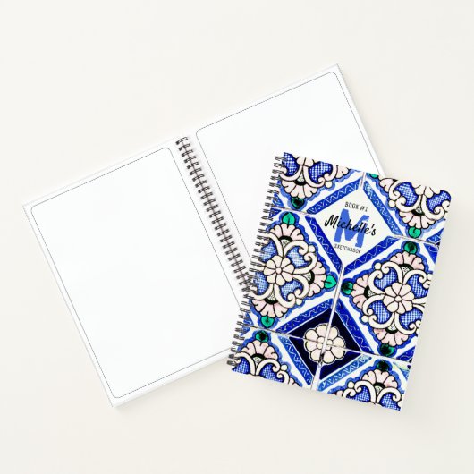 Azulejo Tegel Pattern Navy White Sketchbook Notitieboek (Binnen)