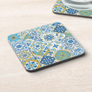 Azulejo-tegels in blauw en geel bier onderzetter