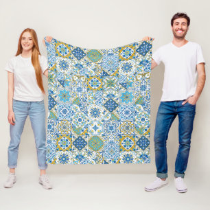 Azulejo-tegels in blauw en geel fleece deken