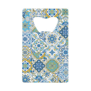 Azulejo-tegels in blauw en geel kredietkaart flessenopener