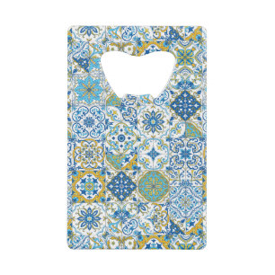 Azulejo-tegels in blauw en geel kredietkaart flessenopener
