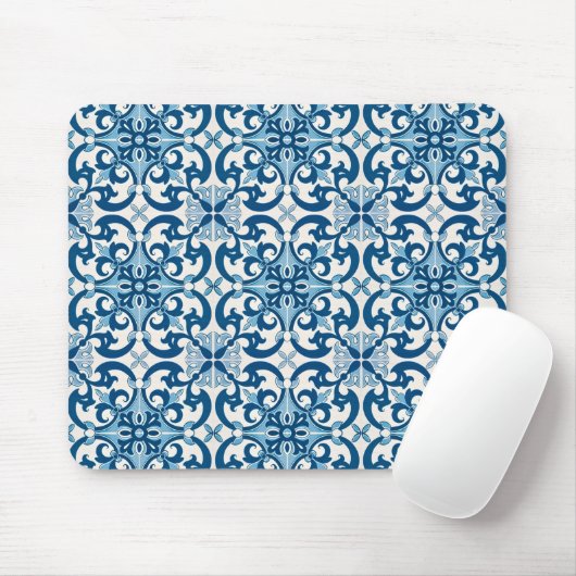 Azulejo Tile Pattern Indigo Blue White Muismat (Met muis)