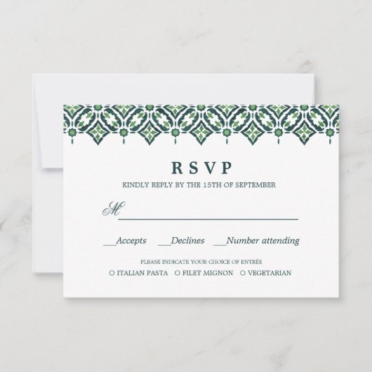 Azulejo vert | CHOIX DE REPAS DE MARIAGE RSVP (Devant)