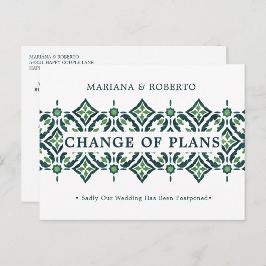 Azulejo vert | Faire-part de mariage espagnol avec (Devant / Derrière)