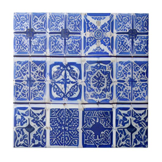 Azulejos art géométrique carreaux blancs bleus (Devant)