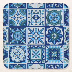 Azulejos Blauwe Portugal Patroon Vierkante Kartonnen Onderzetter