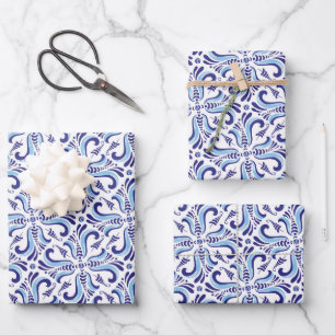 Azulejos Blue Floral Pattern Inpakpapier Vel