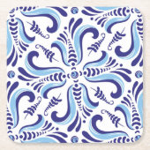 Azulejos Blue Floral Pattern Vierkante Kartonnen Onderzetter (Voorkant)