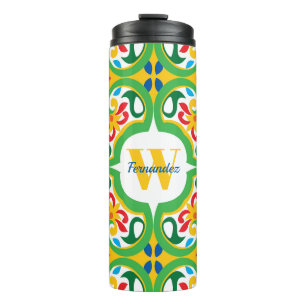 💛🧡💚 Azulejos, decoratief patroon, gepersonalis Thermosbeker