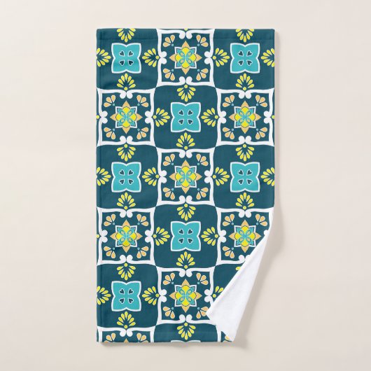 Azulejos minty et turquoise aux éléments jaunes (Serviette à main)