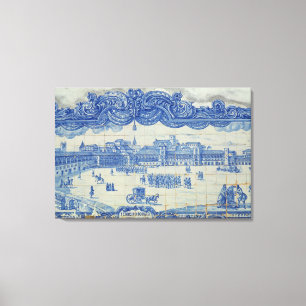 Azulejos tegels die de Praca do Comercio weergeven Canvas Afdruk