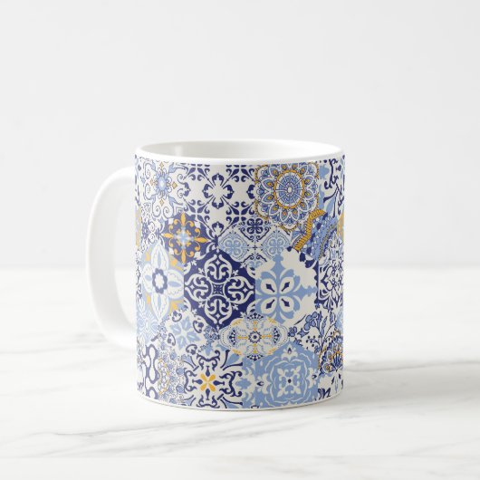 Azulejos tegels patchwork. Naadloze kleurige patch Koffiemok (Voorkant links)