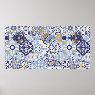 Azulejos tegels patchwork. Naadloze kleurige patch Poster