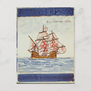 Azulejos tile depicting a ship, from Sagres Briefkaart