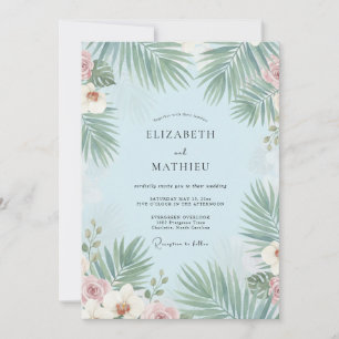 Azur Palm Tropisch Eucalyptus Bruiloft Kaart