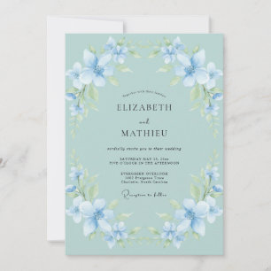 Azurblaue Hortensia Eucalyptus Bruiloft Kaart