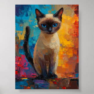 Azurblauw getinte Siamese — Levendig penseelstreek Poster
