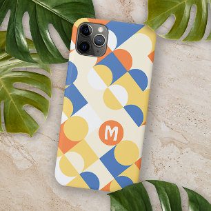 Azurblauw Zonnige Geel Midcentury Cirkels Patroon iPhone 15 Mini Hoesje