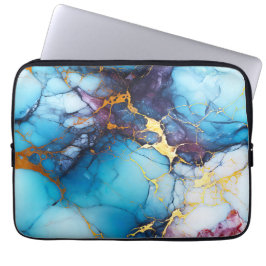 Azurblauwe & Amethistmarmer met Gouden Aders Laptop Sleeve