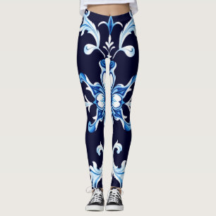 azurblauwe bloesemleggingen leggings