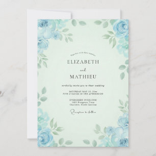 Azurblauwe Mint Hortensia Eucalyptus Bruiloft Kaart