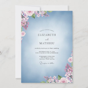 Azurblauwe Pastelboeket Eucalyptus Bruiloft Kaart
