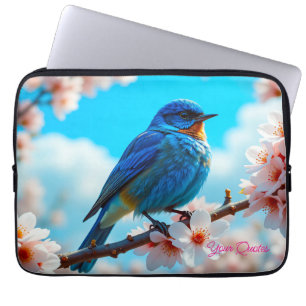 Azurblauwe Vogel op Kersenbloesemtak Laptop Sleeve