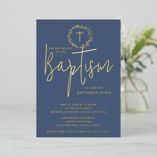 Azure Blessings Boys Baptism Invitation (Debout devant)