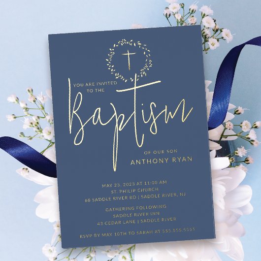 Azure Blessings Boys Baptism Invitation