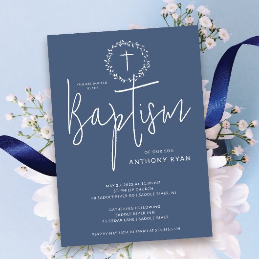 Azure Blessings Boys Baptism Invitation