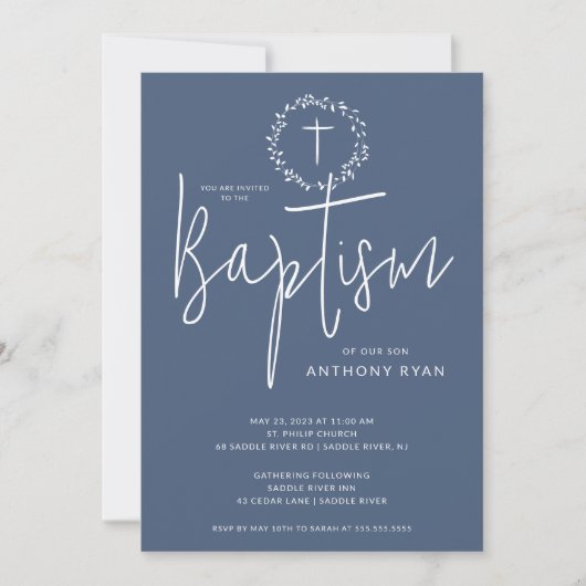 Azure Blessings Boys Baptism Invitation (Devant)
