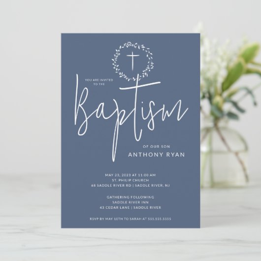 Azure Blessings Boys Baptism Invitation (Debout devant)