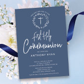 Azure Blessings Boys Communion Invitation Kaart