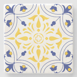 Azure Bloom Cross Yellow Tone Stenen Onderzetter