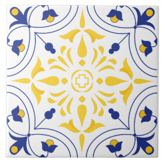 Azure Bloom Cross Yellow Tone Tegeltje