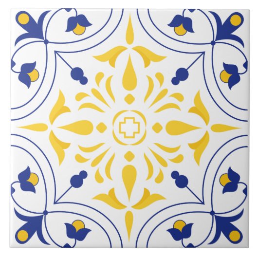 Azure Bloom Cross Yellow Tone Tegeltje (Voorkant)