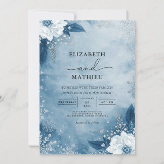 Azure Bloom Frost Romance Wedding Kaart