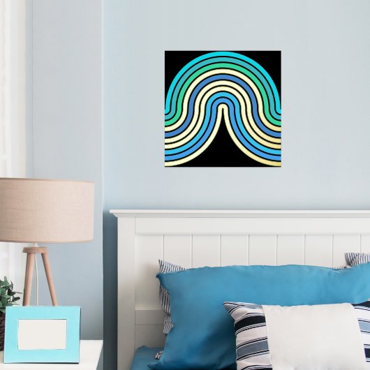 Azure Blue Abstract Wave Lines Art Pattern Gold Folie Afdrukken (Insitu (Slaapkamer))
